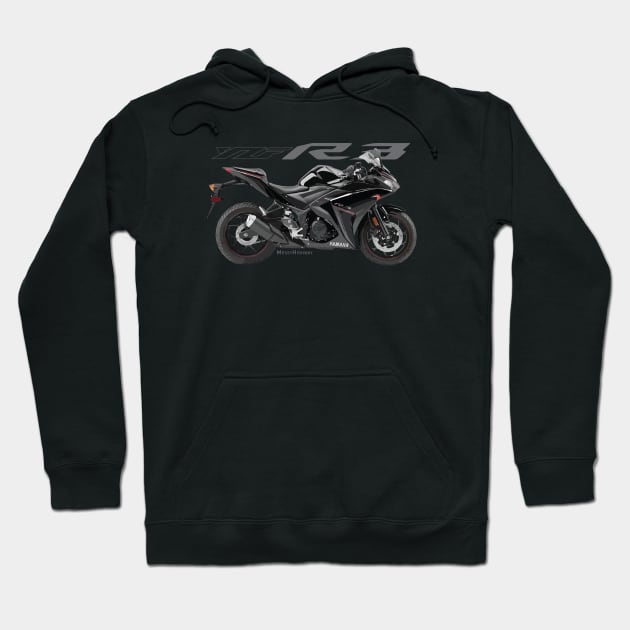 Yamaha R3 18 black, sl Hoodie by MessyHighway